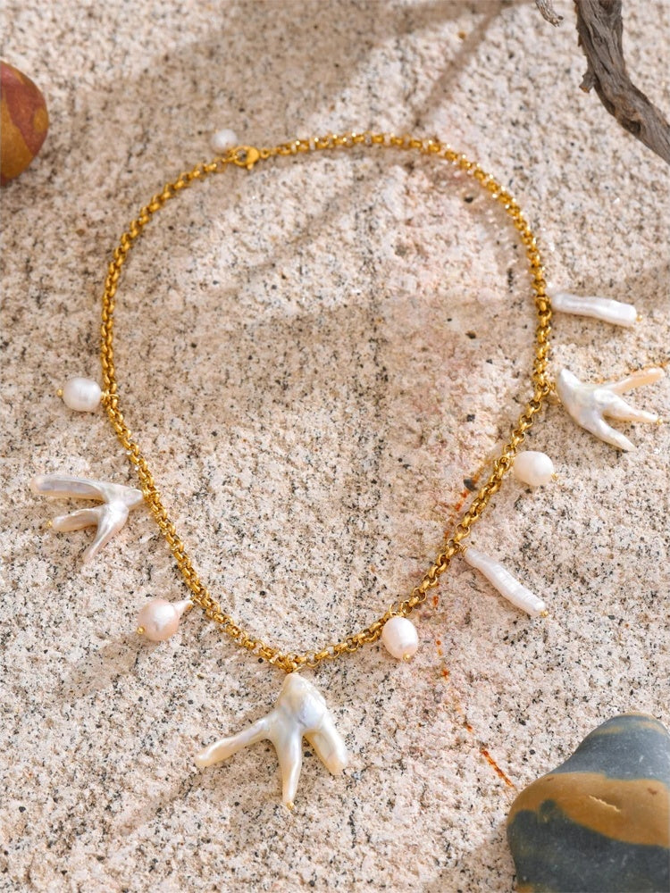 Baroque natural freshwater pearl pendant necklace - product image