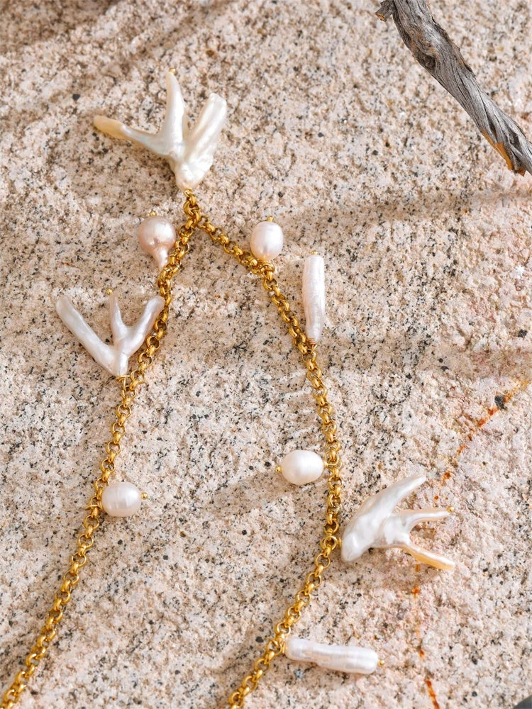 Baroque natural freshwater pearl pendant necklace - product image