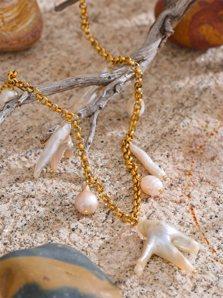 Baroque natural freshwater pearl pendant necklace - product image