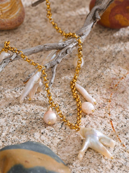 Baroque natural freshwater pearl pendant necklace - product image