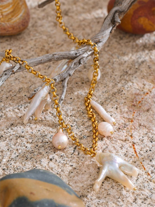 Baroque natural freshwater pearl pendant necklace - product image
