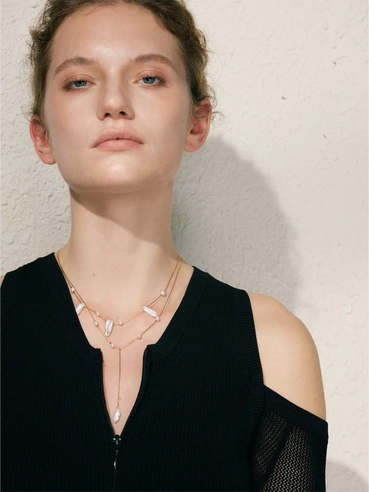 Baroque natural freshwater pearls double-layer necklace - product image