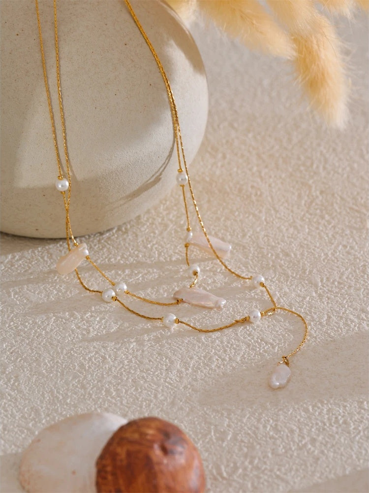 Baroque natural freshwater pearls double-layer necklace - product image