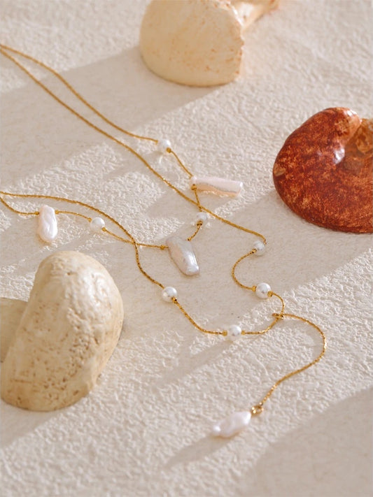 Baroque natural freshwater pearls double-layer necklace - product image