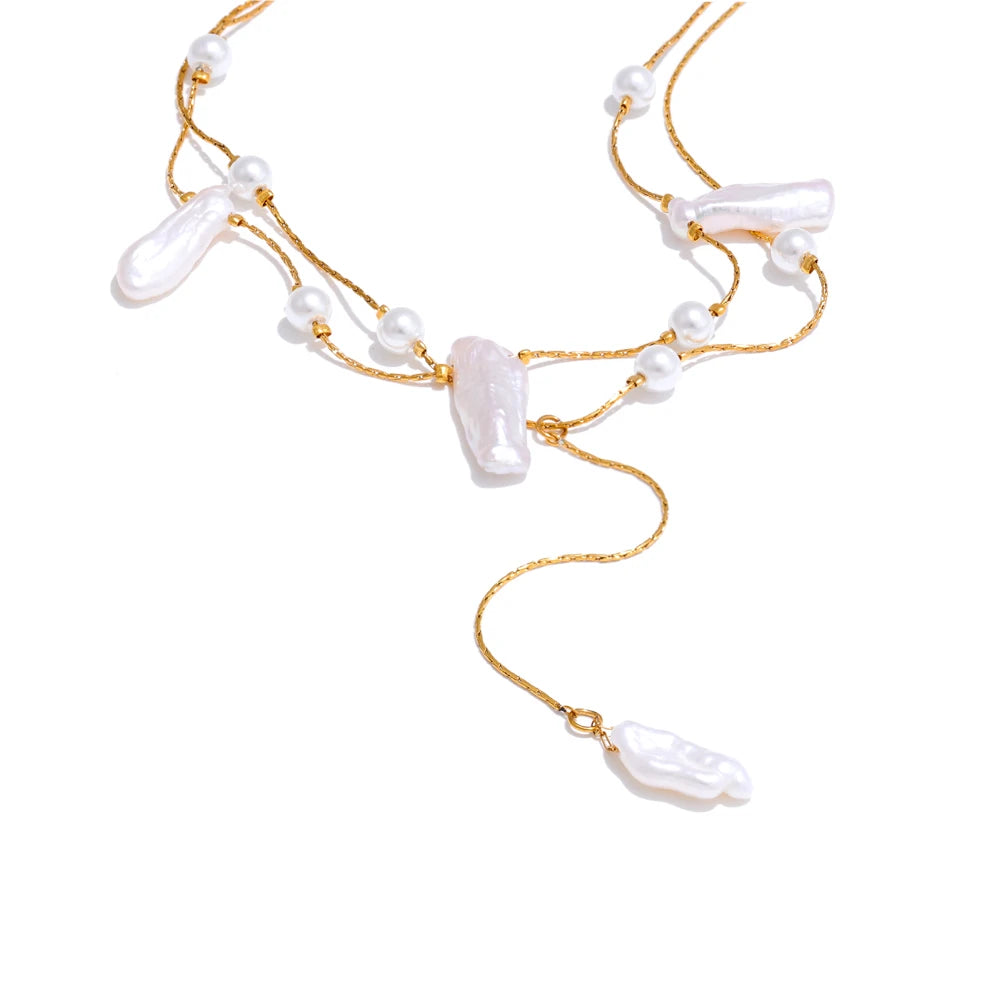 Baroque natural freshwater pearls double-layer necklace - product image