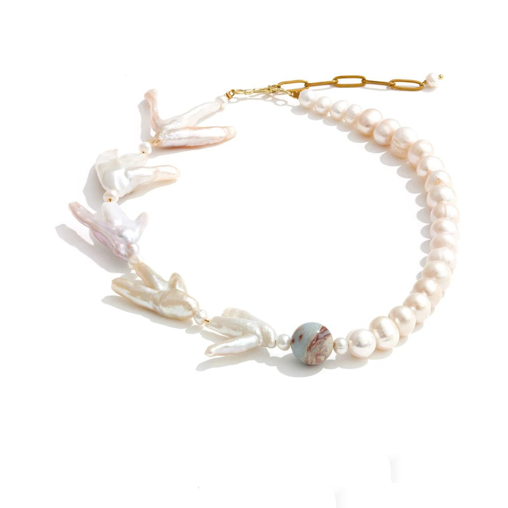 Baroque natural pearl handmade short necklace - product image