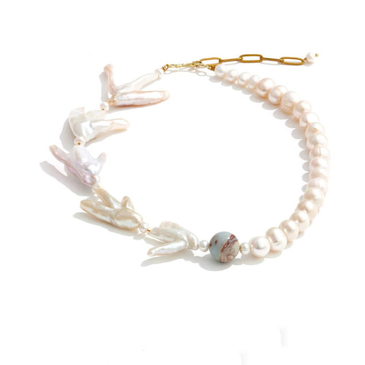 Baroque natural pearl handmade short necklace - product image