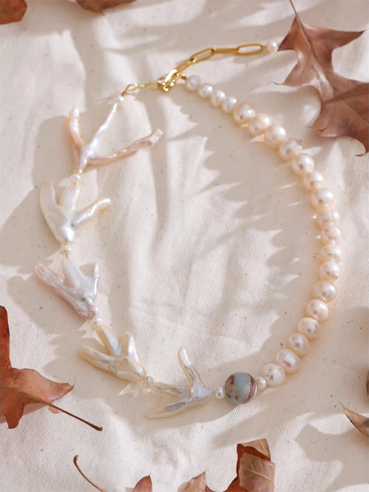 Baroque natural pearl handmade short necklace - product image