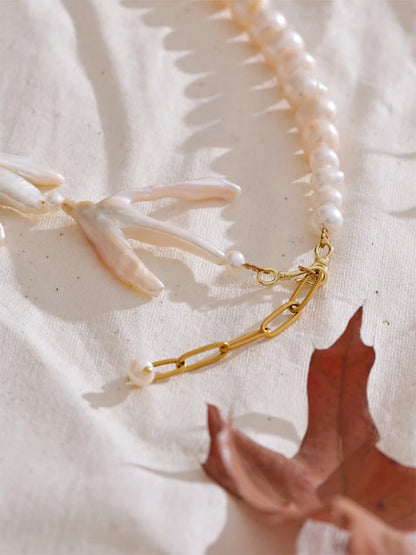 Baroque natural pearl handmade short necklace - product image