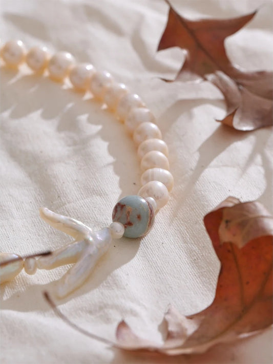 Baroque natural pearl handmade short necklace - product image