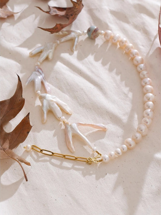 Baroque natural pearl handmade short necklace - product image