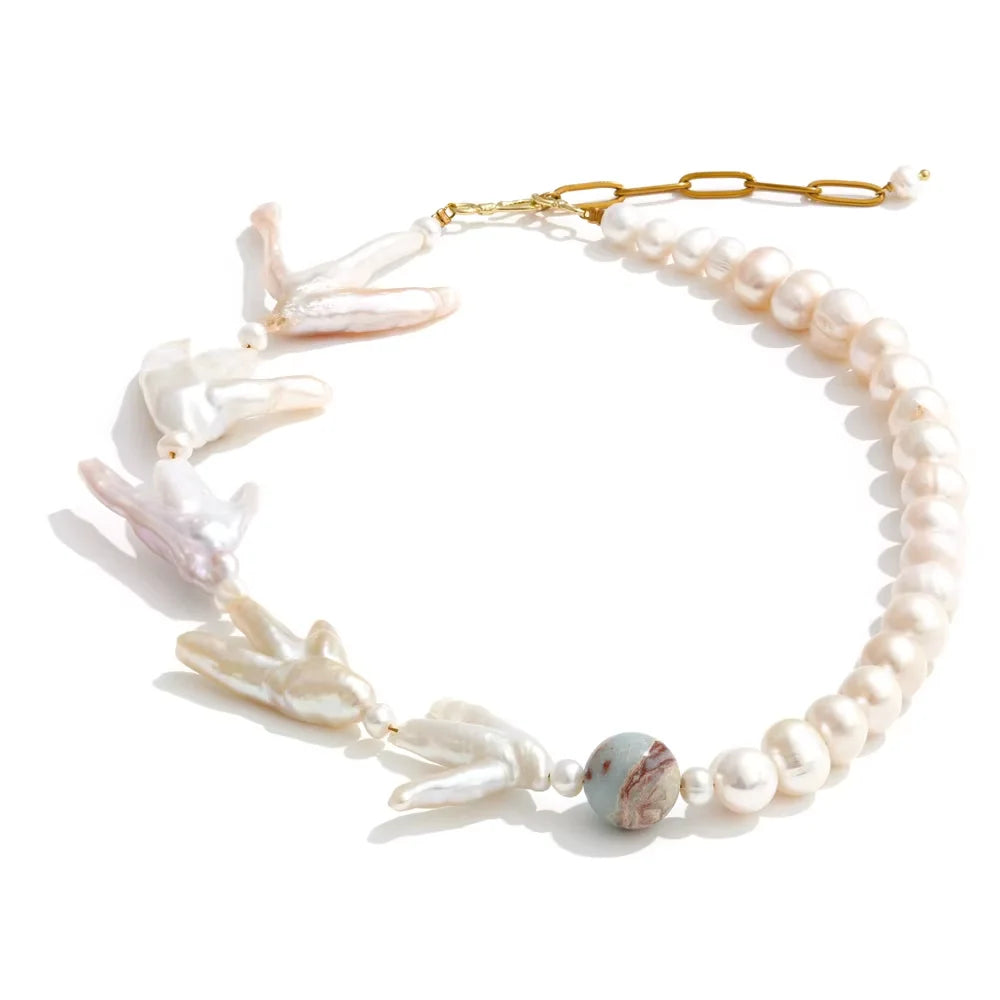 Baroque natural pearl handmade short necklace - product image