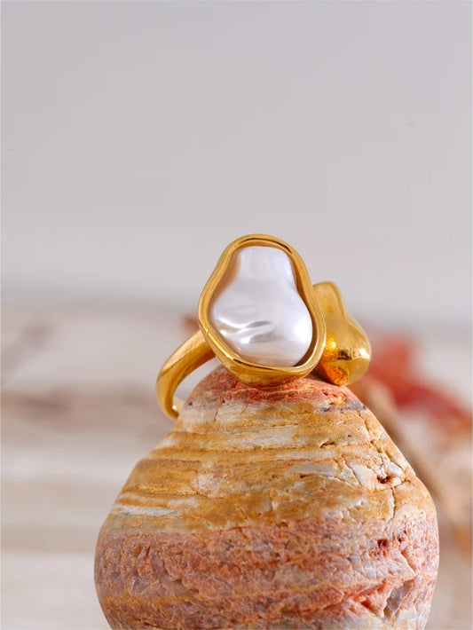 Baroque pearl open adjustable modern ring - product image