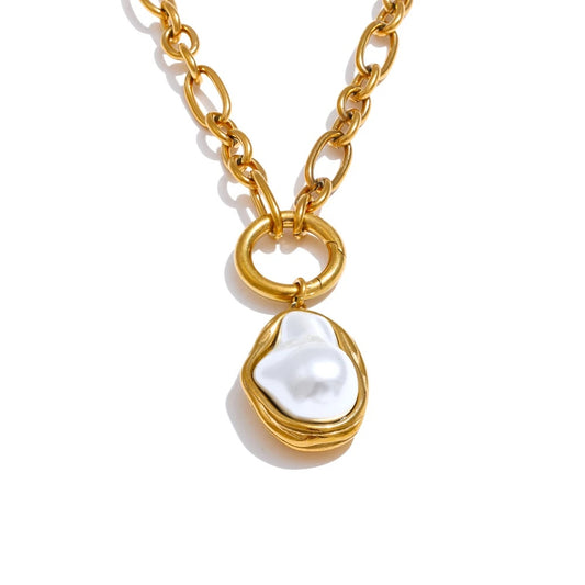 Baroque simulated pearl golden pendant necklace - product image