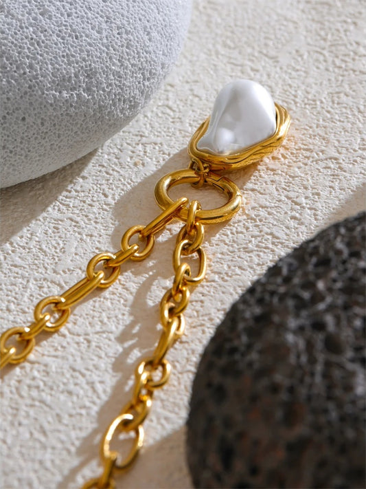 Baroque simulated pearl golden pendant necklace - product image