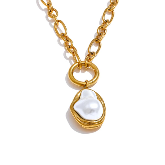 Baroque simulated pearl golden pendant necklace - product image