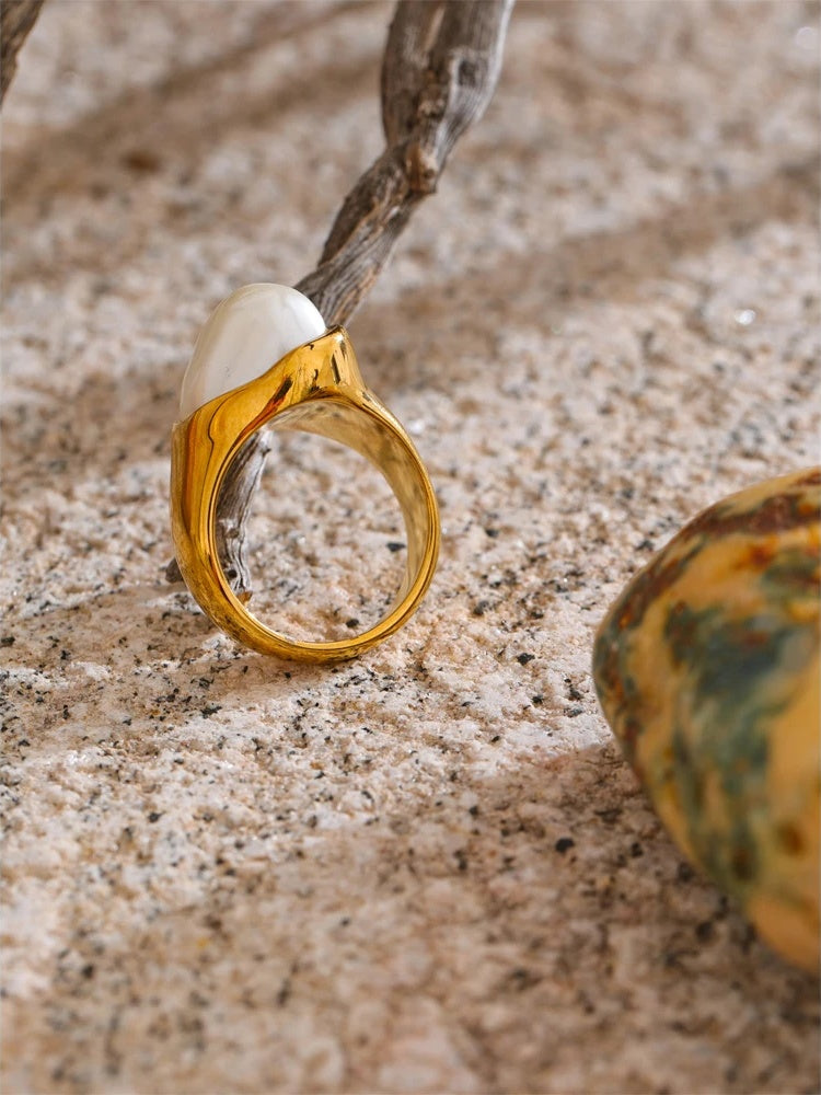 Baroque simulated pearl modern finger ring - product image