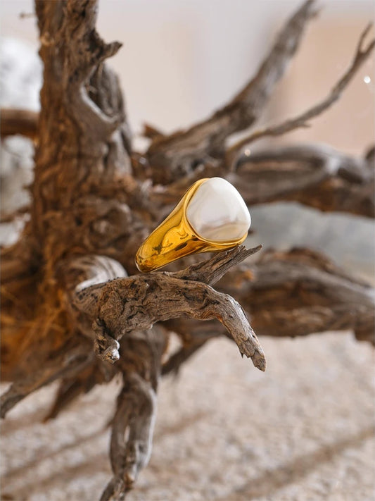 Baroque simulated pearl modern finger ring - product image