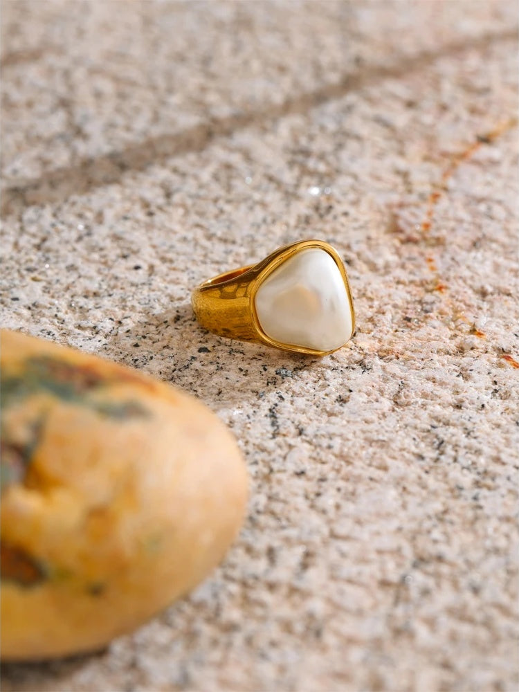 Baroque simulated pearl modern finger ring - product image