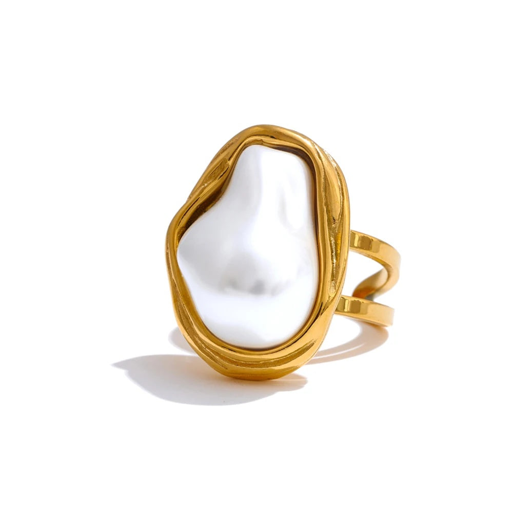 Baroque simulated pearl open resizable ring - product image