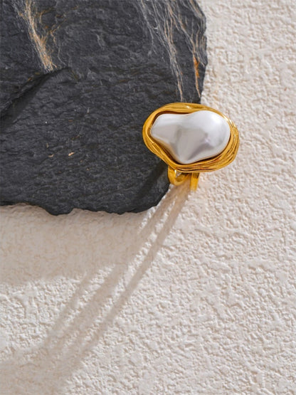 Baroque simulated pearl open resizable ring - product image