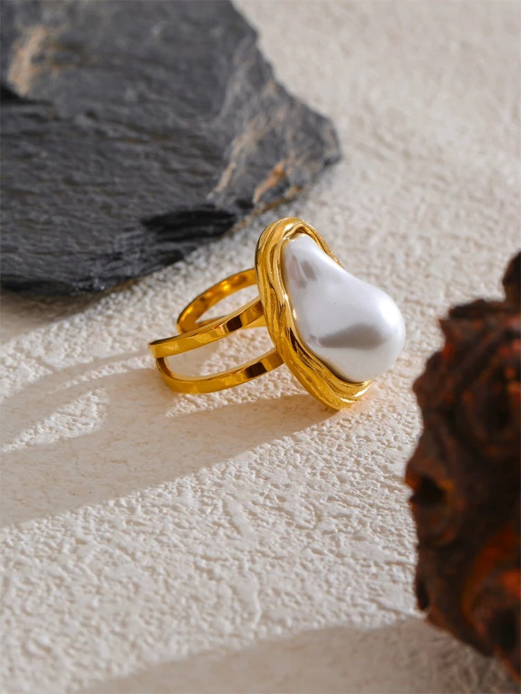 Baroque simulated pearl open resizable ring - product image