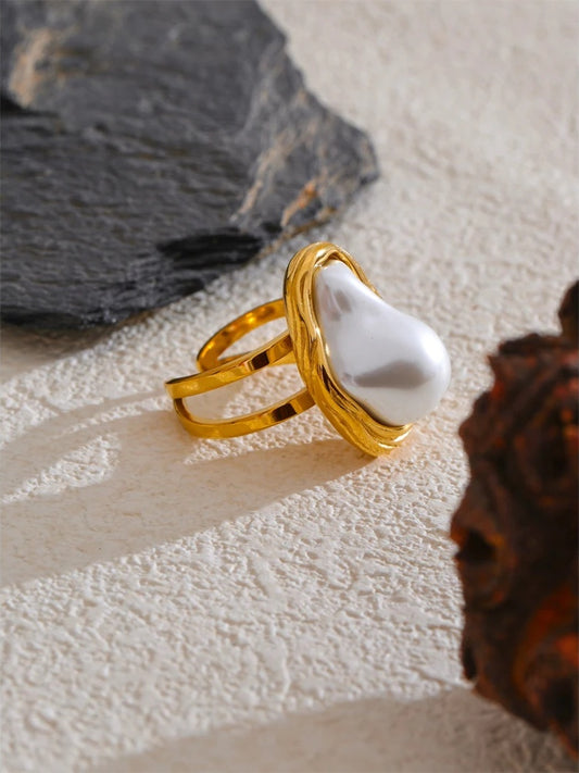 Baroque simulated pearl open resizable ring - product image