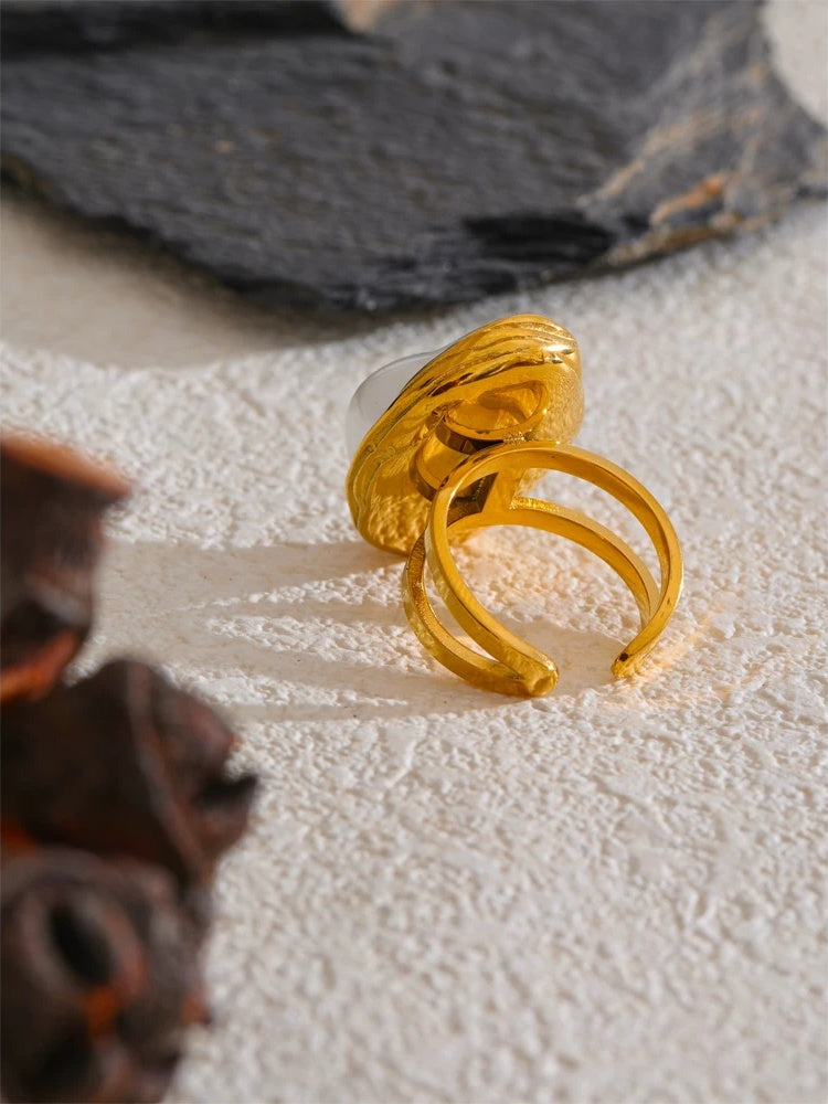 Baroque simulated pearl open resizable ring - product image