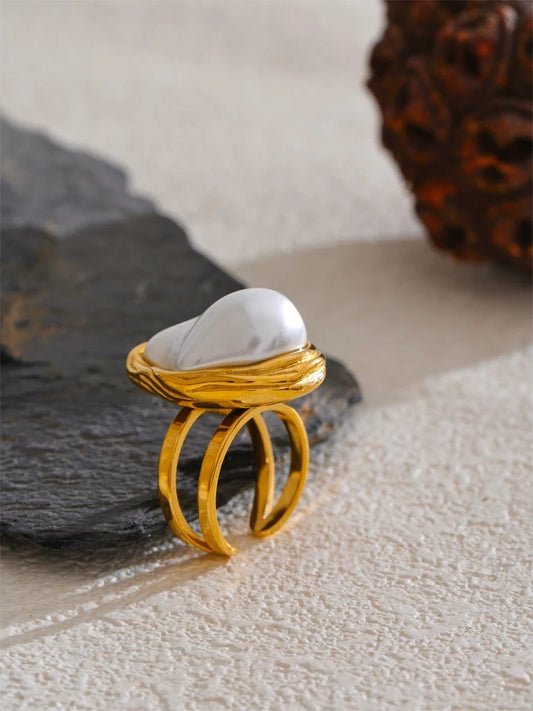 Baroque simulated pearl open resizable ring - product image