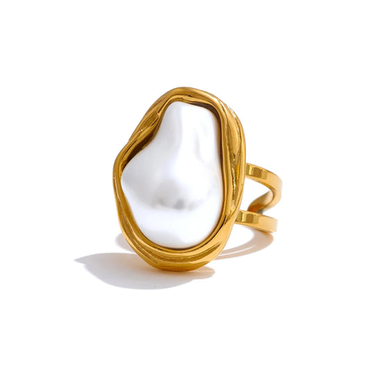 Baroque simulated pearl open resizable ring - product image