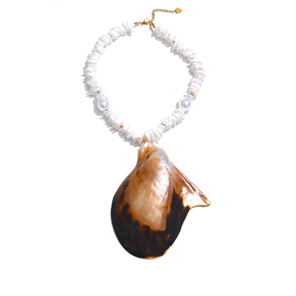 Baroque simulated pearl shell pendant necklace - product image