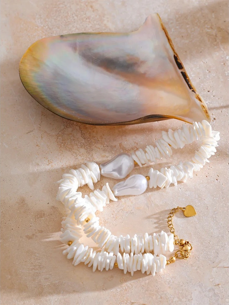 Baroque simulated pearl shell pendant necklace - product image