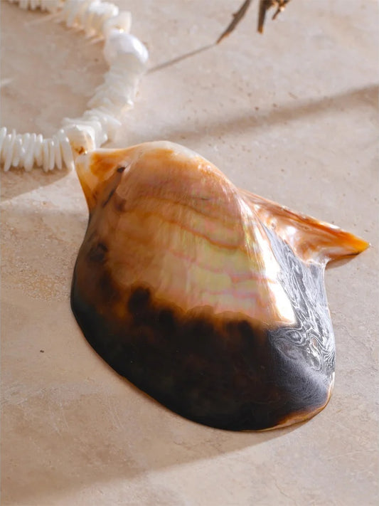 Baroque simulated pearl shell pendant necklace - product image