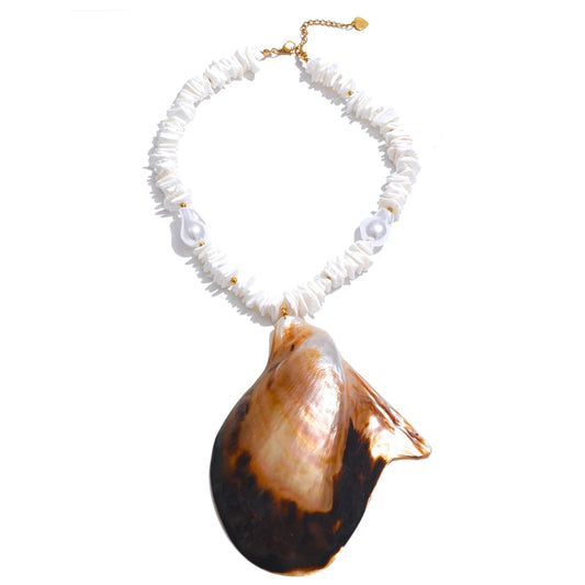 Baroque simulated pearl shell pendant necklace - product image