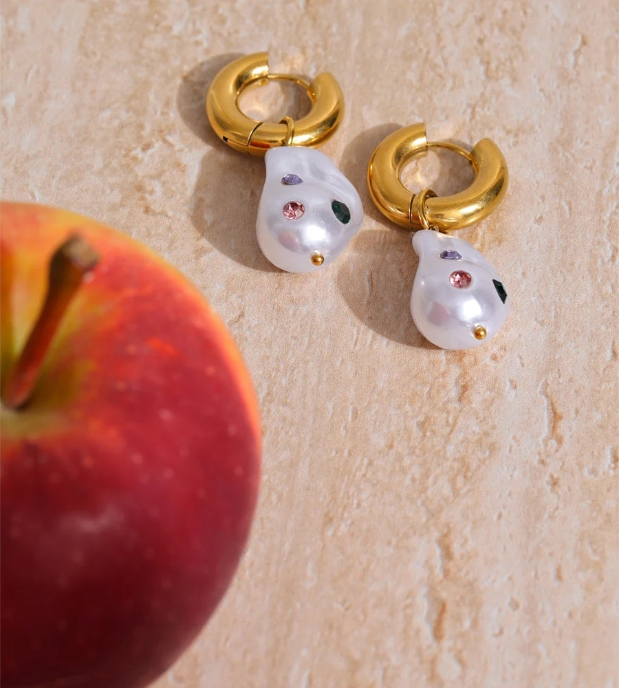Baroque simulated pearl zirconia drop earrings - product image