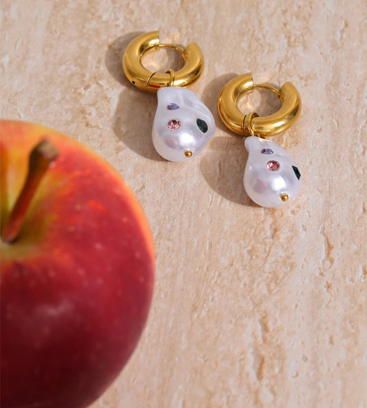 Baroque simulated pearl zirconia drop earrings - product image