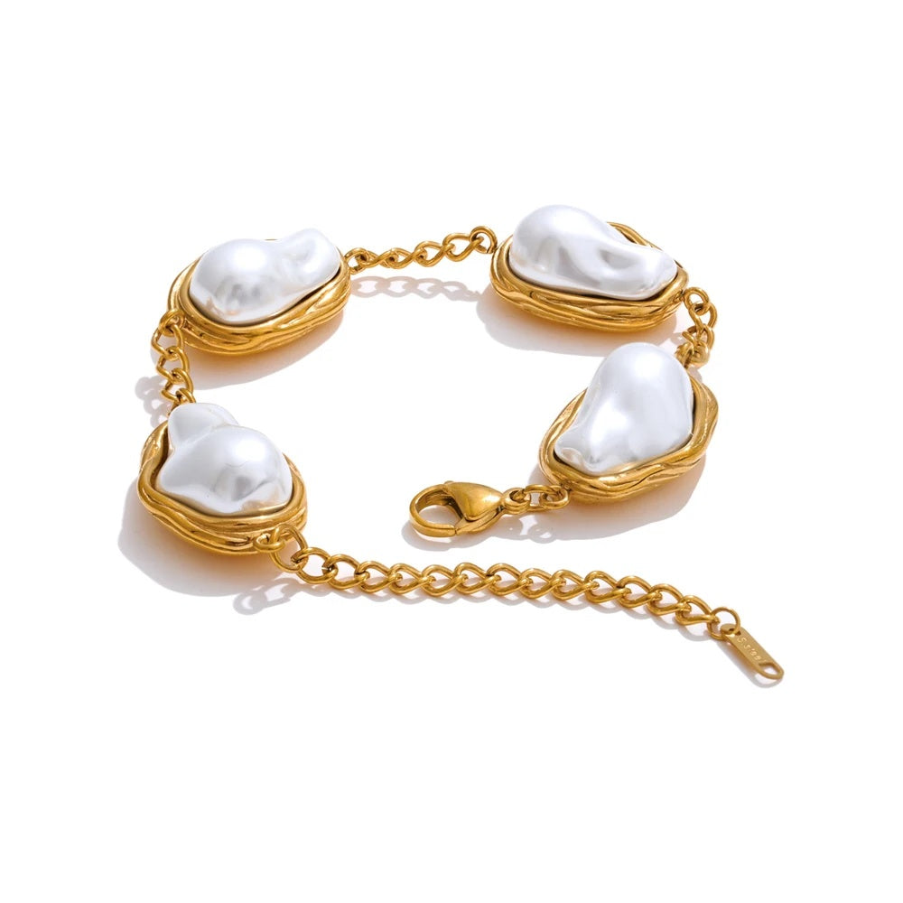 Baroque simulated pearls abstract chain bracelet - product image