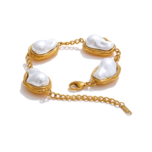Baroque simulated pearls abstract chain bracelet - product image