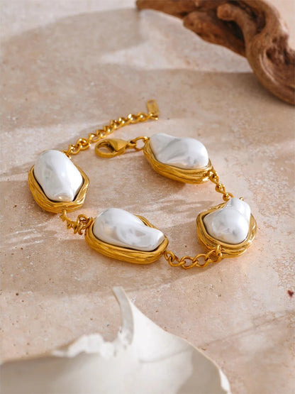 Baroque simulated pearls abstract chain bracelet - product image