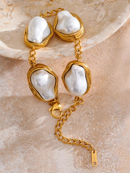 Baroque simulated pearls abstract chain bracelet - product image