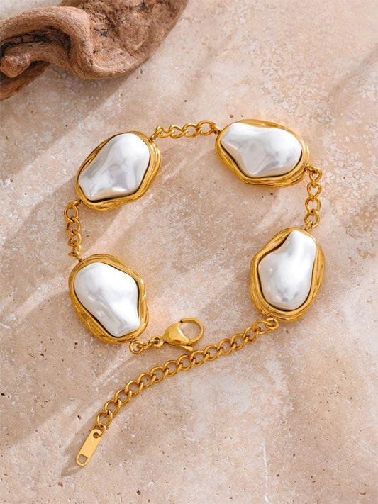 Baroque simulated pearls abstract chain bracelet - product image