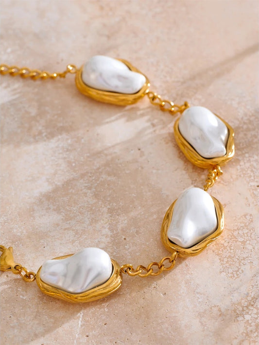 Baroque simulated pearls abstract chain bracelet - product image