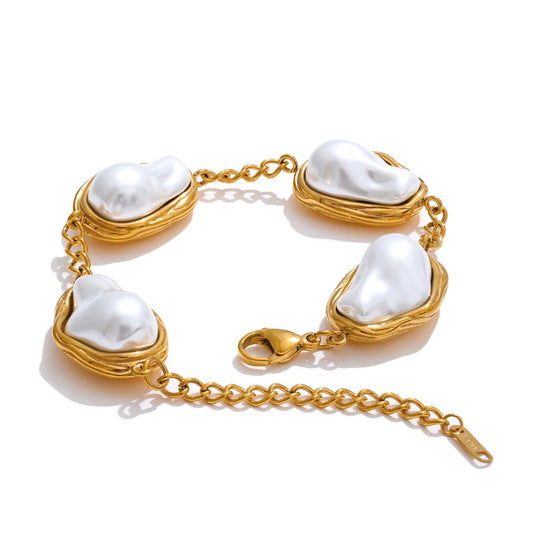 Baroque simulated pearls abstract chain bracelet - product image