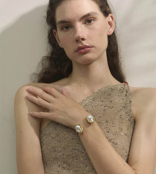 Baroque simulated pearls cuff bracelet - product image