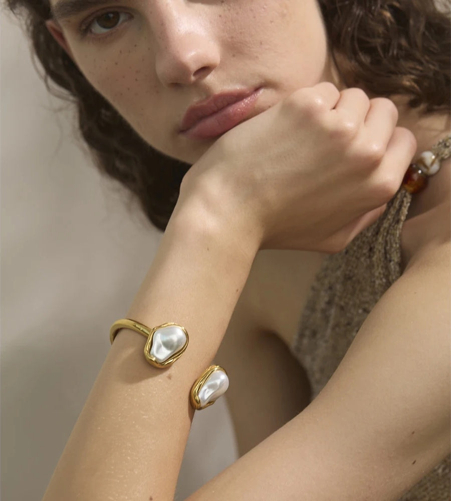Baroque simulated pearls cuff bracelet - product image
