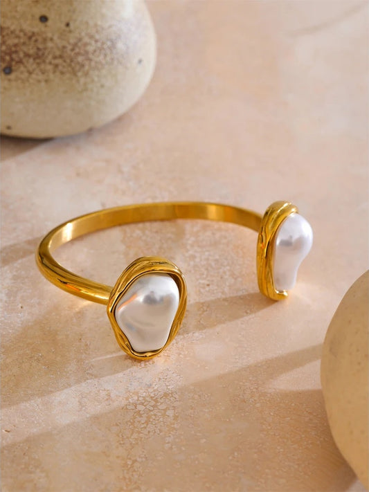 Baroque simulated pearls cuff bracelet - product image