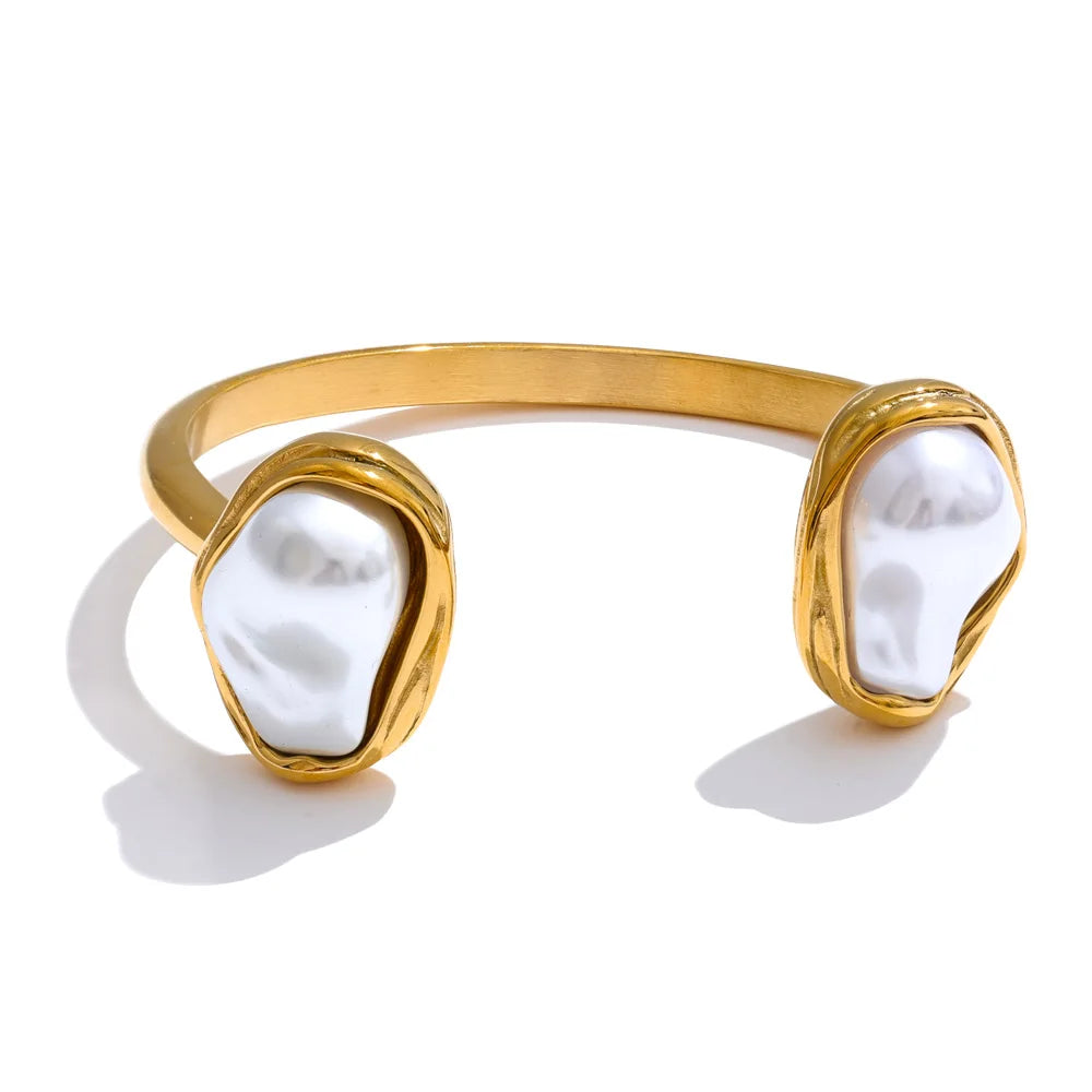 Baroque simulated pearls cuff bracelet - product image