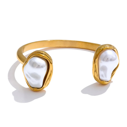 Baroque simulated pearls cuff bracelet - product image