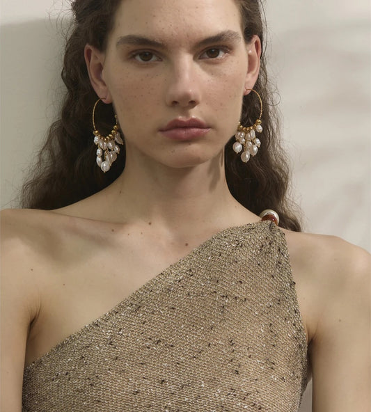 Baroque simulated pearls drop hoop earrings - product image