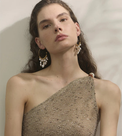 Baroque simulated pearls drop hoop earrings - product image